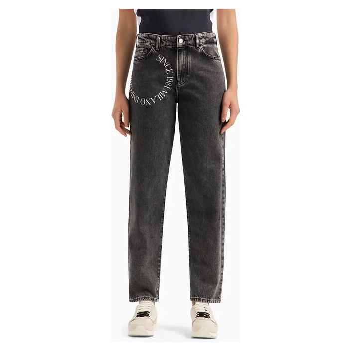 EMPORIO ARMANI J90 MID-RISE RELAXED-LEG JEANS IN A VINTAGE-LOOK DENIM WITH DECORATIVE PRINTS - Yooto