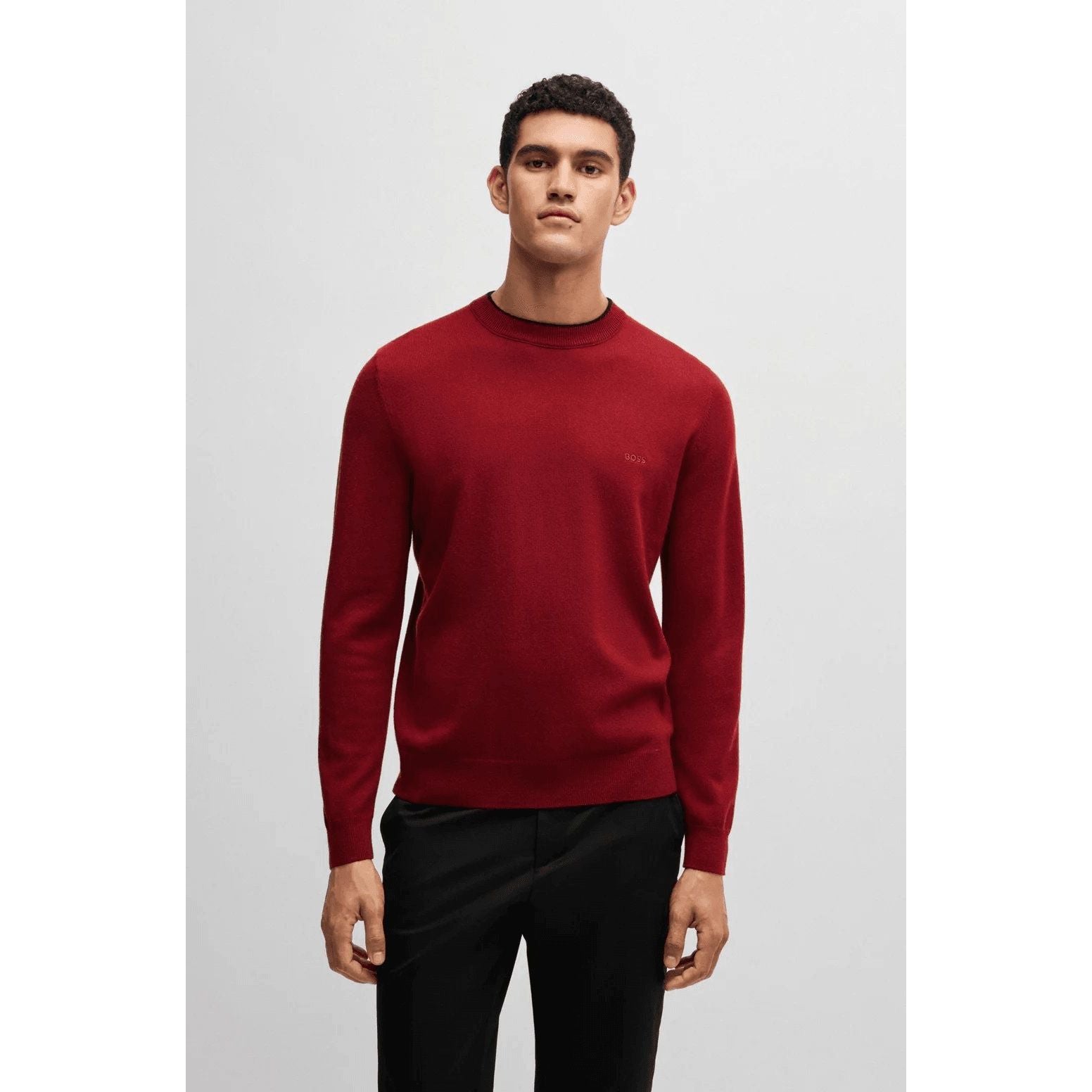 BOSS VIRGIN-WOOL SWEATER WITH EMBROIDERED LOGO