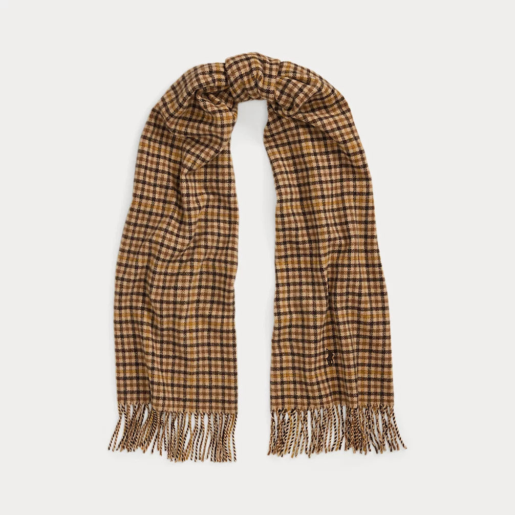 RALPH LAUREN Fringe Plaid Wool-Cashmere Scarf