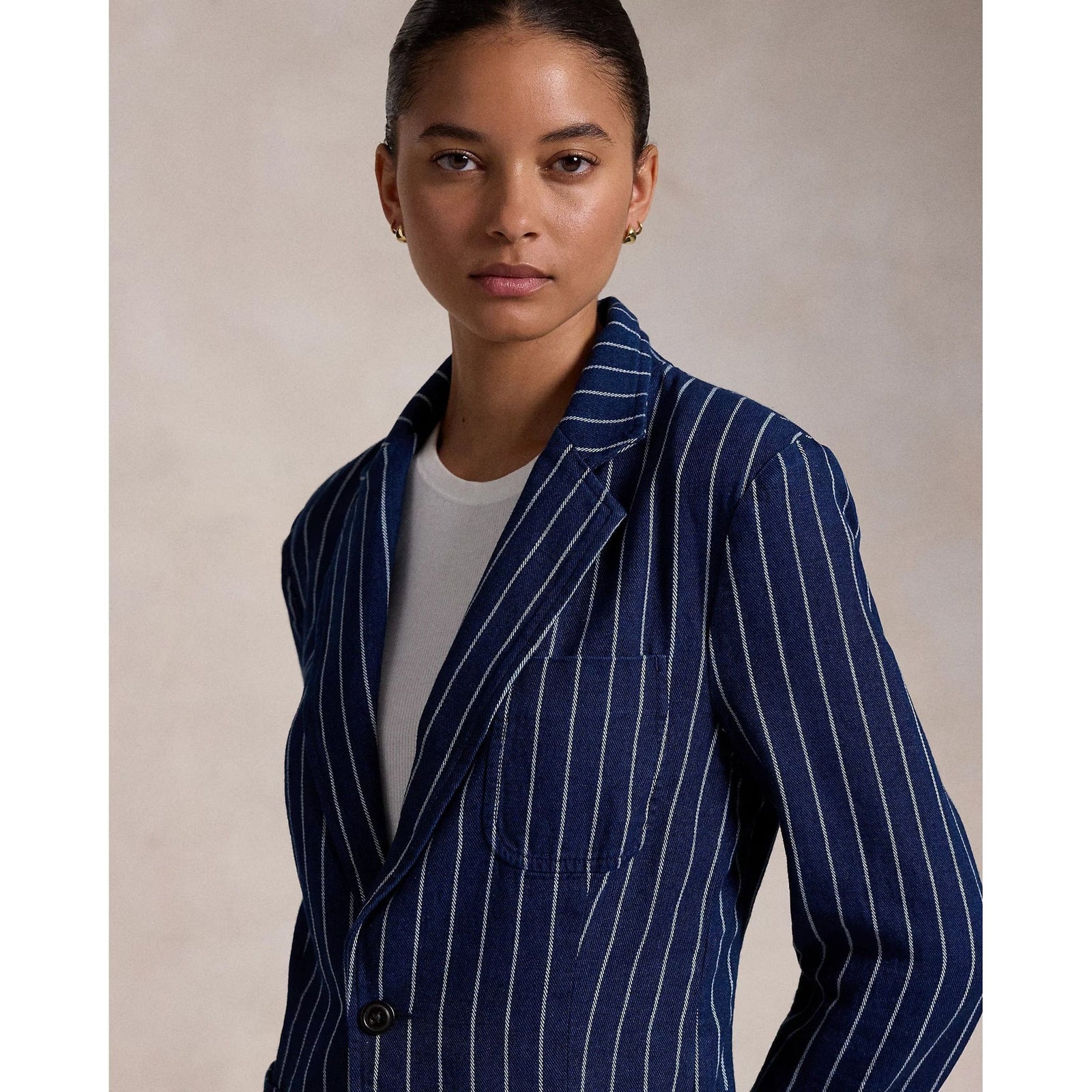 RALPH LAUREN Pinstripe Linen-Cotton Blazer