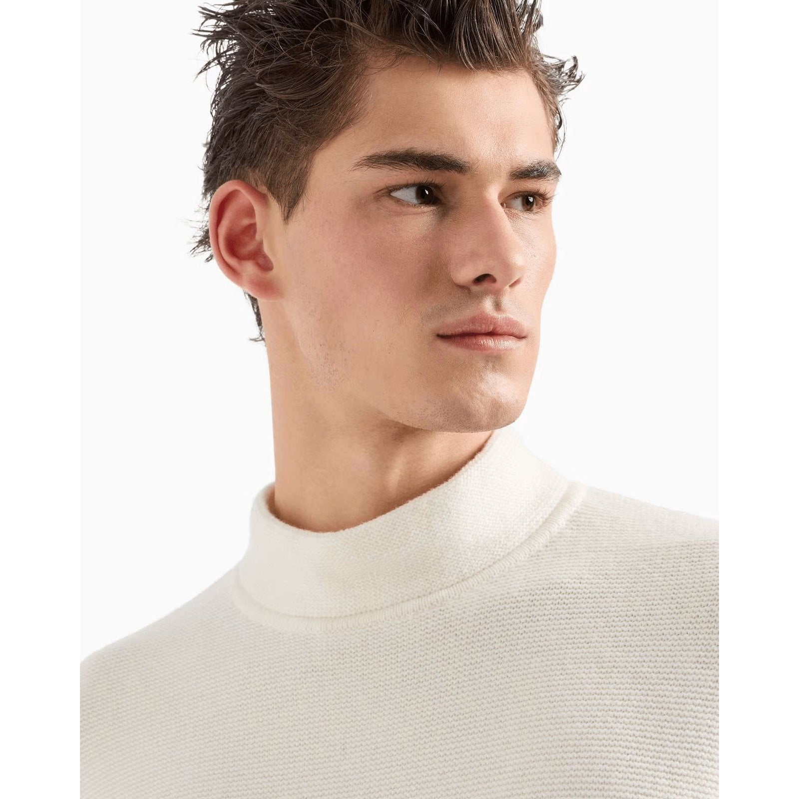 EMPORIO ARMANI Mock-neck jumper in virgin wool with a micro-textured weave