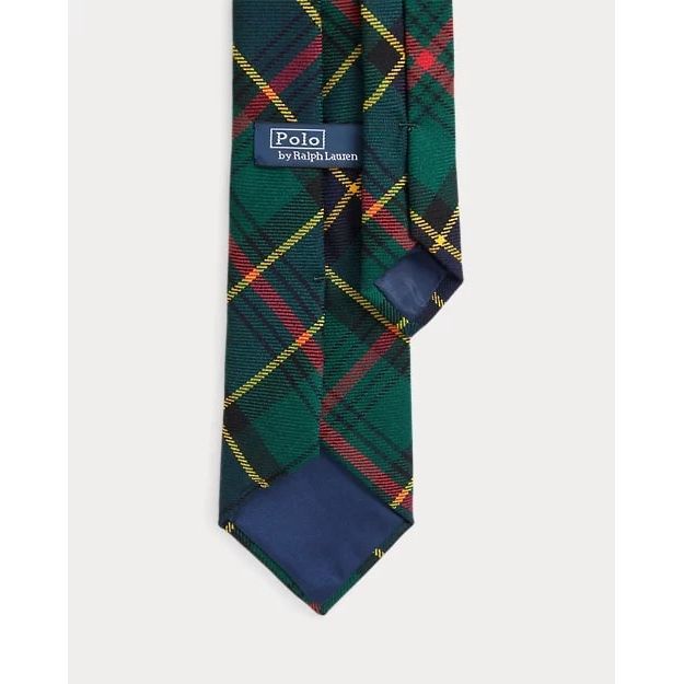 RALPH LAUREN Crest-Embroidered Tartan Wool Tie