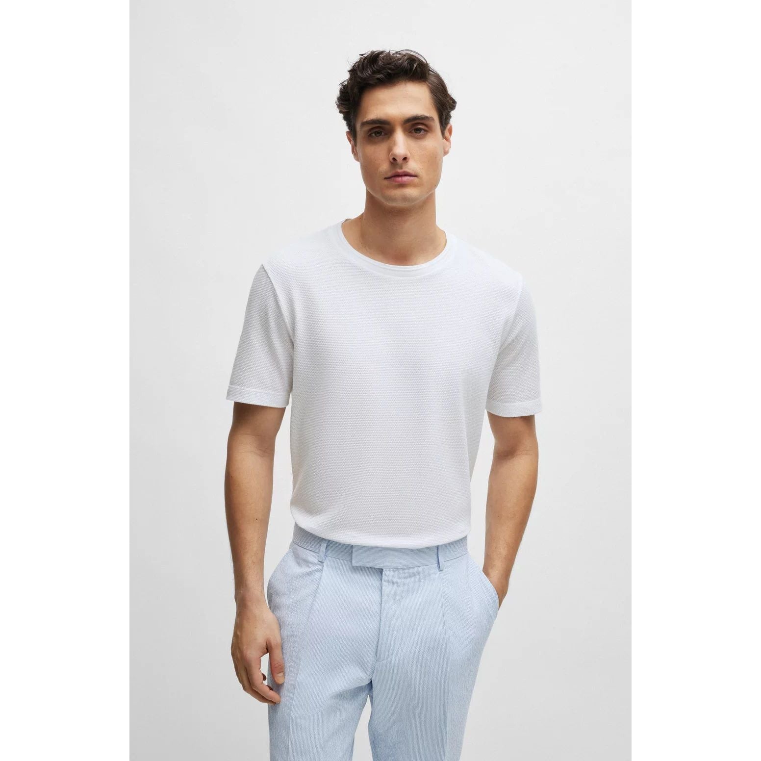 BOSS COTTON-BLEND T-SHIRT WITH BUBBLE-JACQUARD STRUCTURE