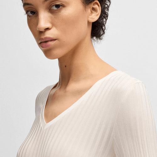 Load image into Gallery viewer, BOSS Long-sleeved V-neck top in lustrous ribbed jersey
