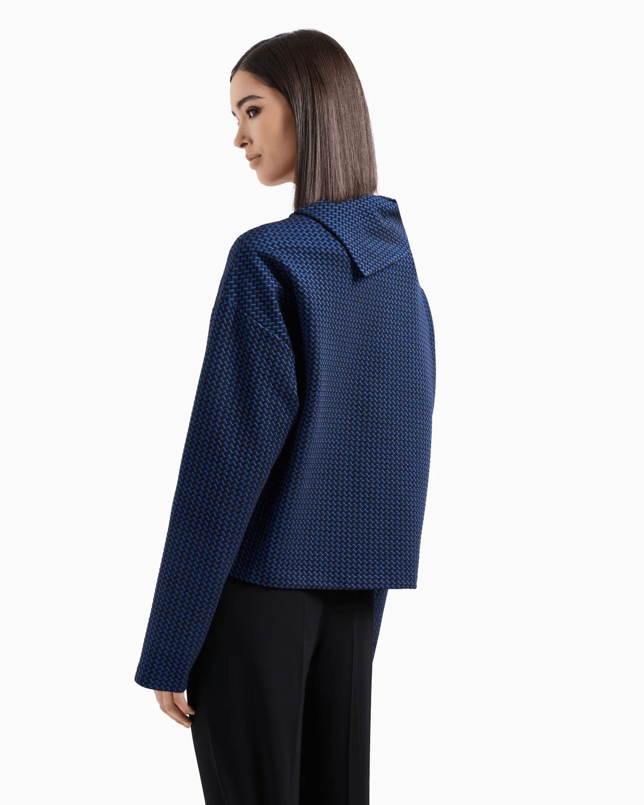 EMPORIO ARMANI Jumper with a large turned-up collar in viscose jacquard jersey