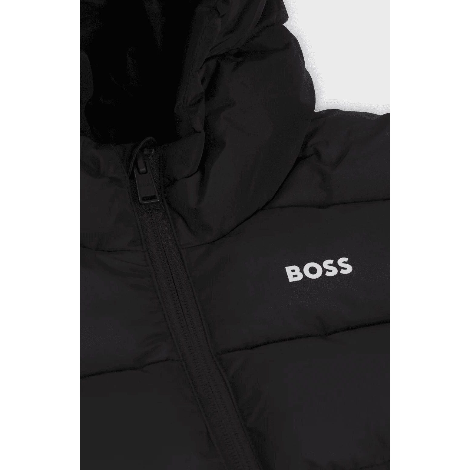 BOSS KIDS' HOODED PADDED JACKET WITH LOGO DETAILS