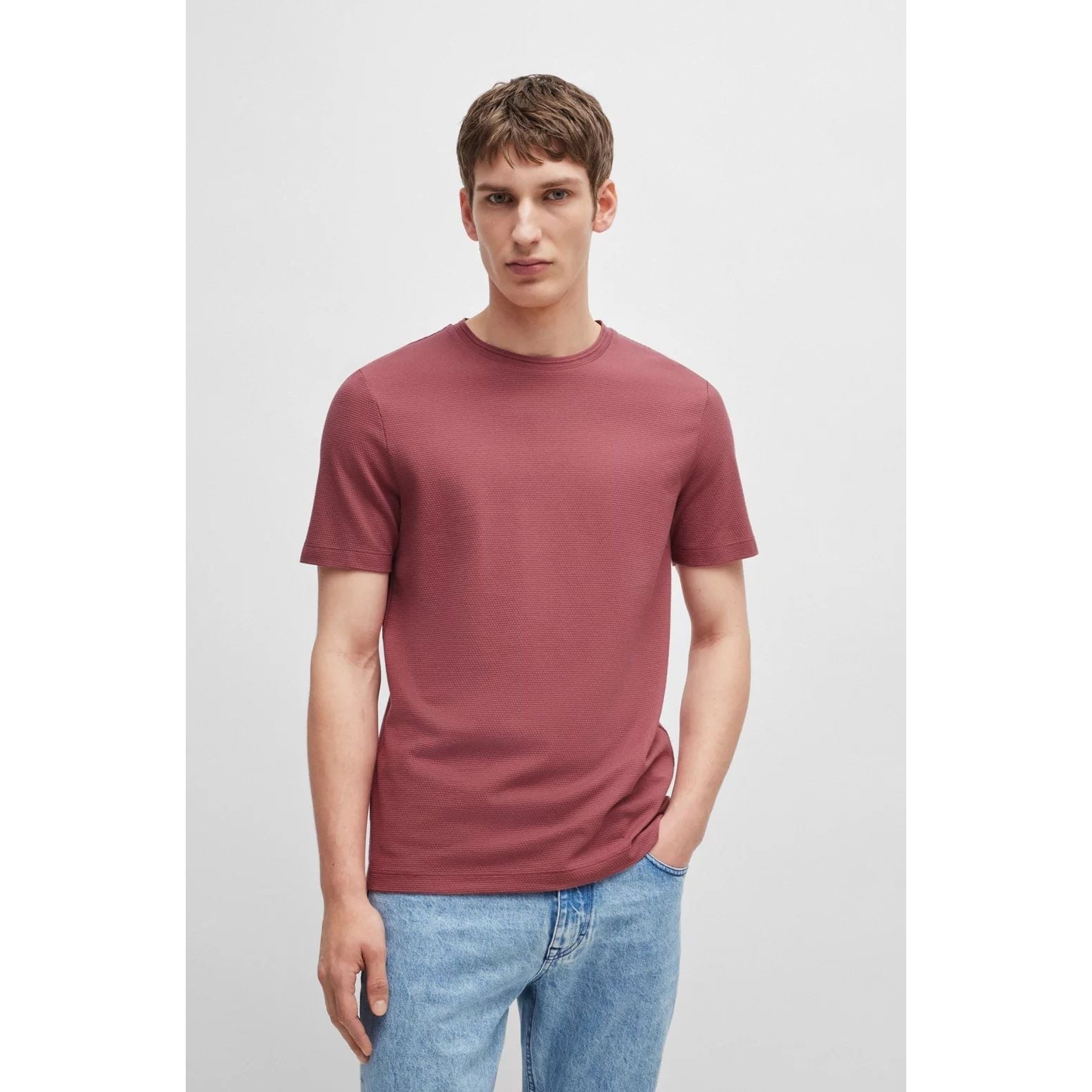 BOSS COTTON-BLEND T-SHIRT WITH BUBBLE-JACQUARD STRUCTURE