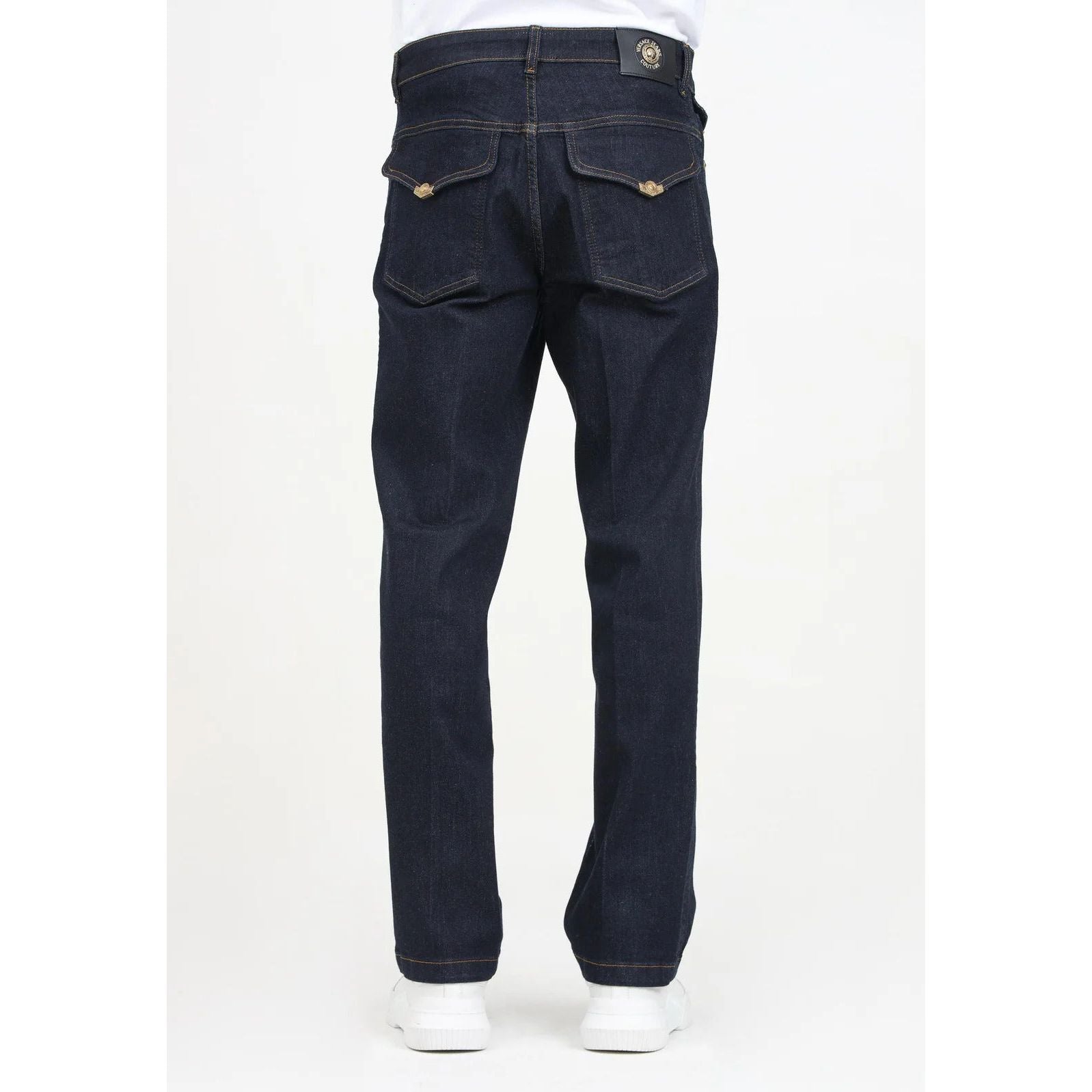 VERSACE JEANS COUTURE Men's Blue Denim Jeans with Western Style Toe Caps