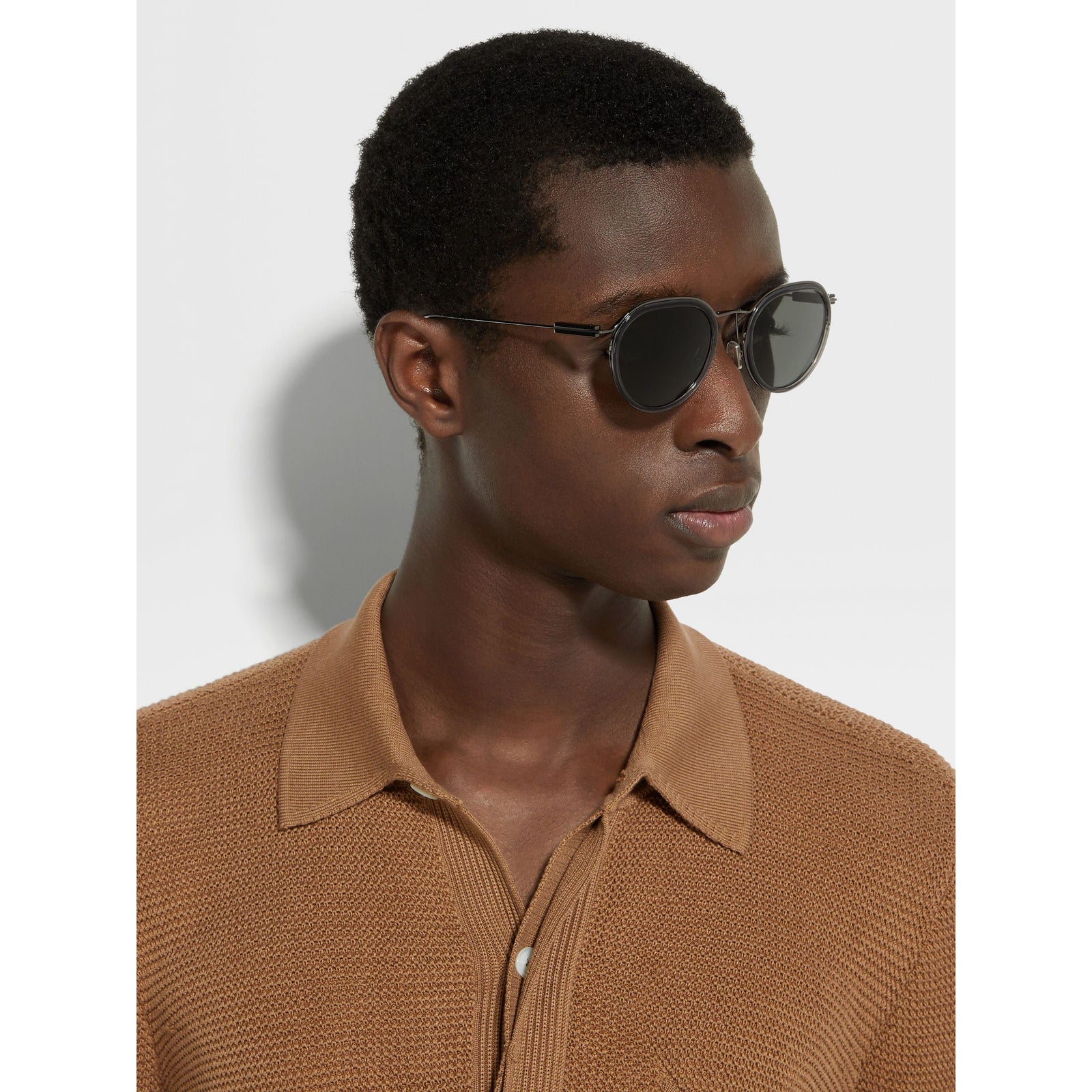 ZEGNA TRANSPARENT GREY AND DARK RUTHENIUM ACETATE AND METAL SUNGLASSES