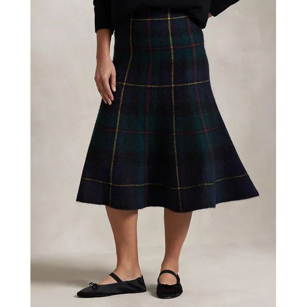 RALPH LAUREN Plaid Alpaca-Blend Flared Skirt