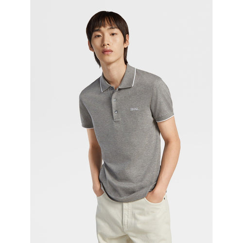 Load image into Gallery viewer, ZEGNA Grey Mélange Stretch Cotton Short-sleeve Polo
