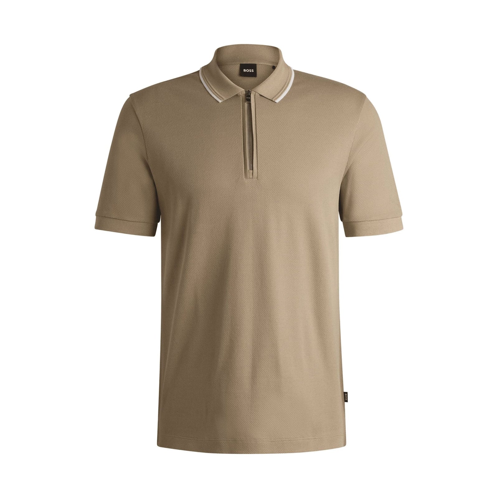 BOSS Structured-cotton polo shirt with zip placket