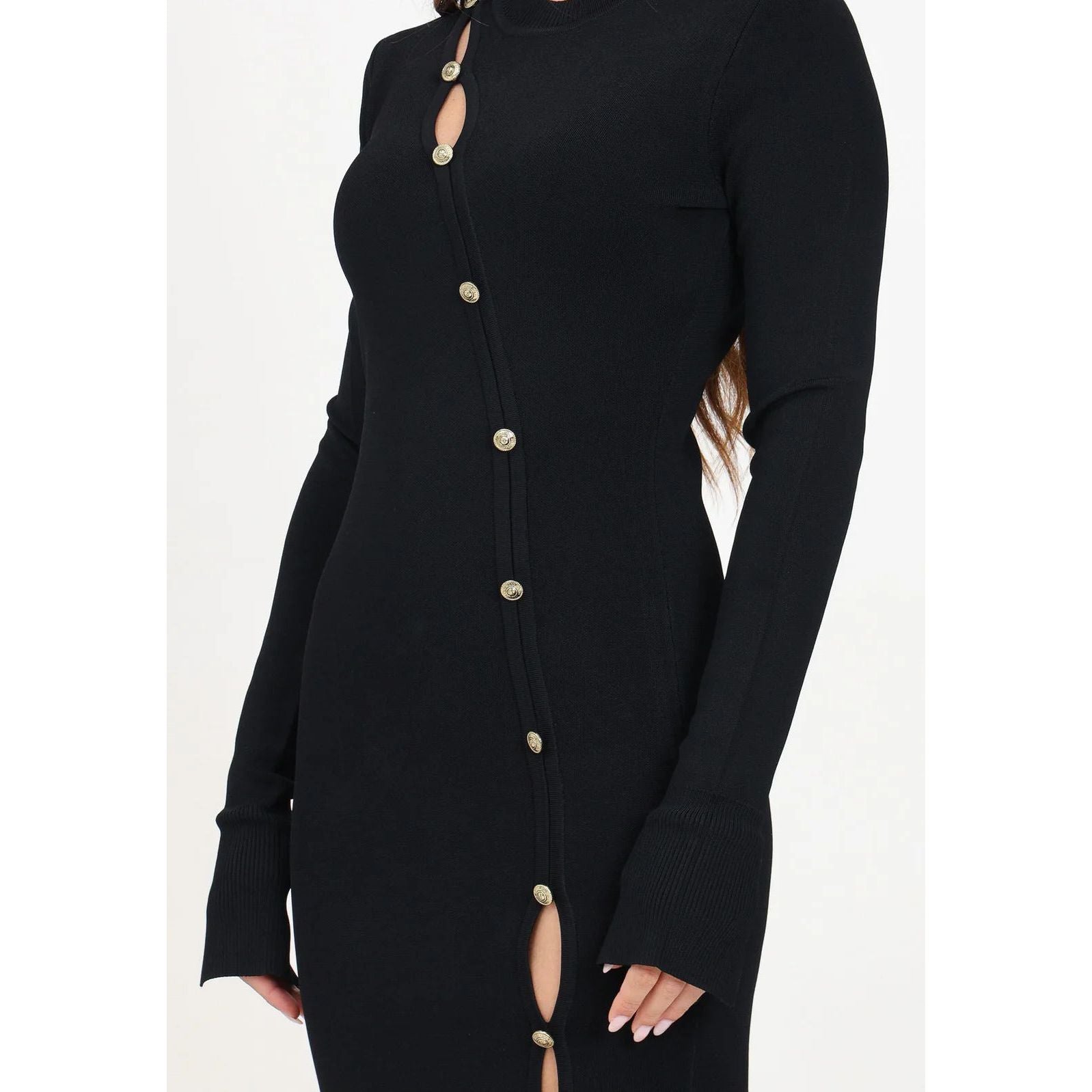 VERSACE JEANS COUTURE Black Midi Dress with Cut-Out Details and Buttons