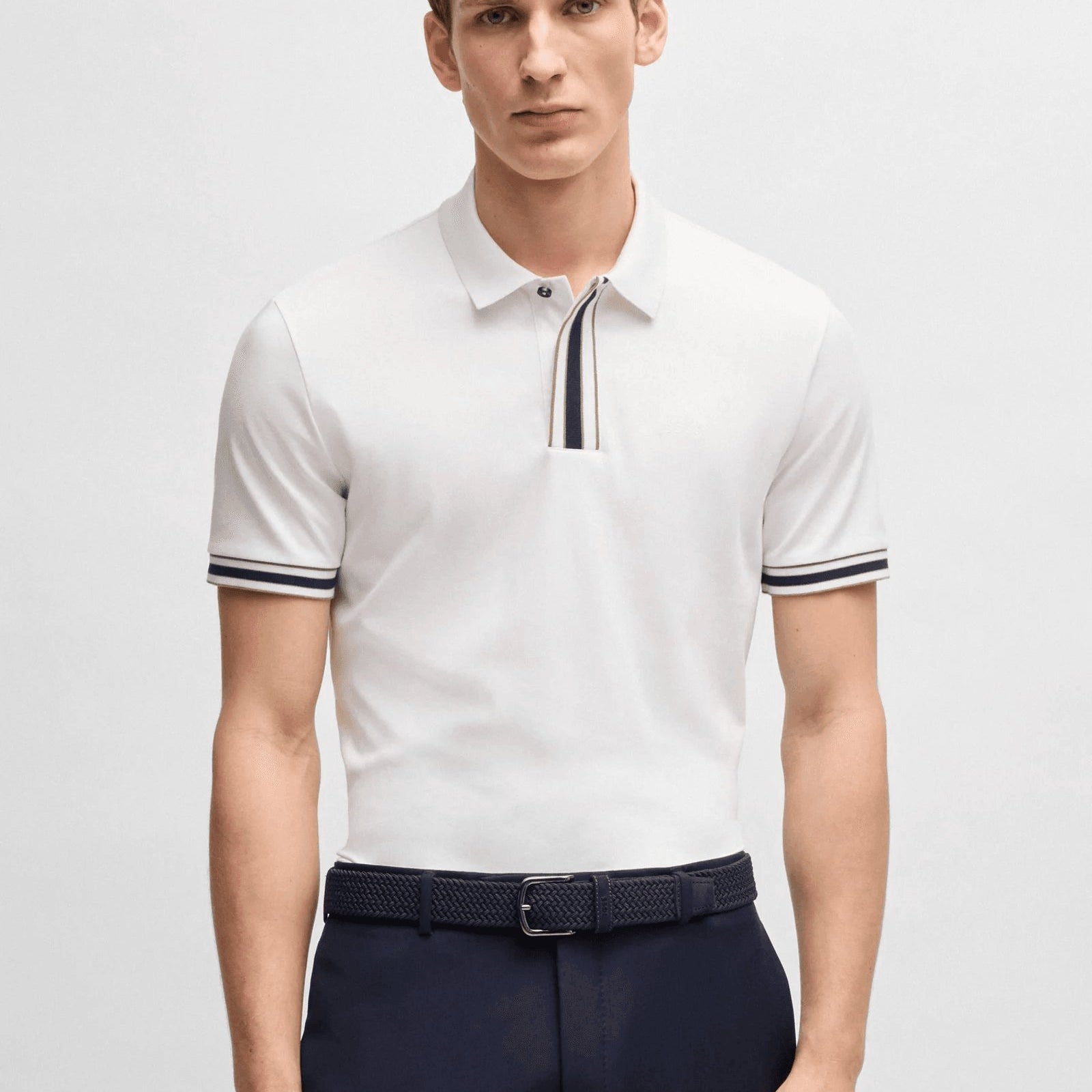 BOSS Interlock-cotton polo shirt with contrast tipping