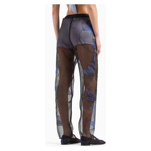 Load image into Gallery viewer, EMPORIO ARMANI PURE SILK ORGANZA ELASTICATED-WAIST TROUSERS WITH FLORAL EMBROIDERY
