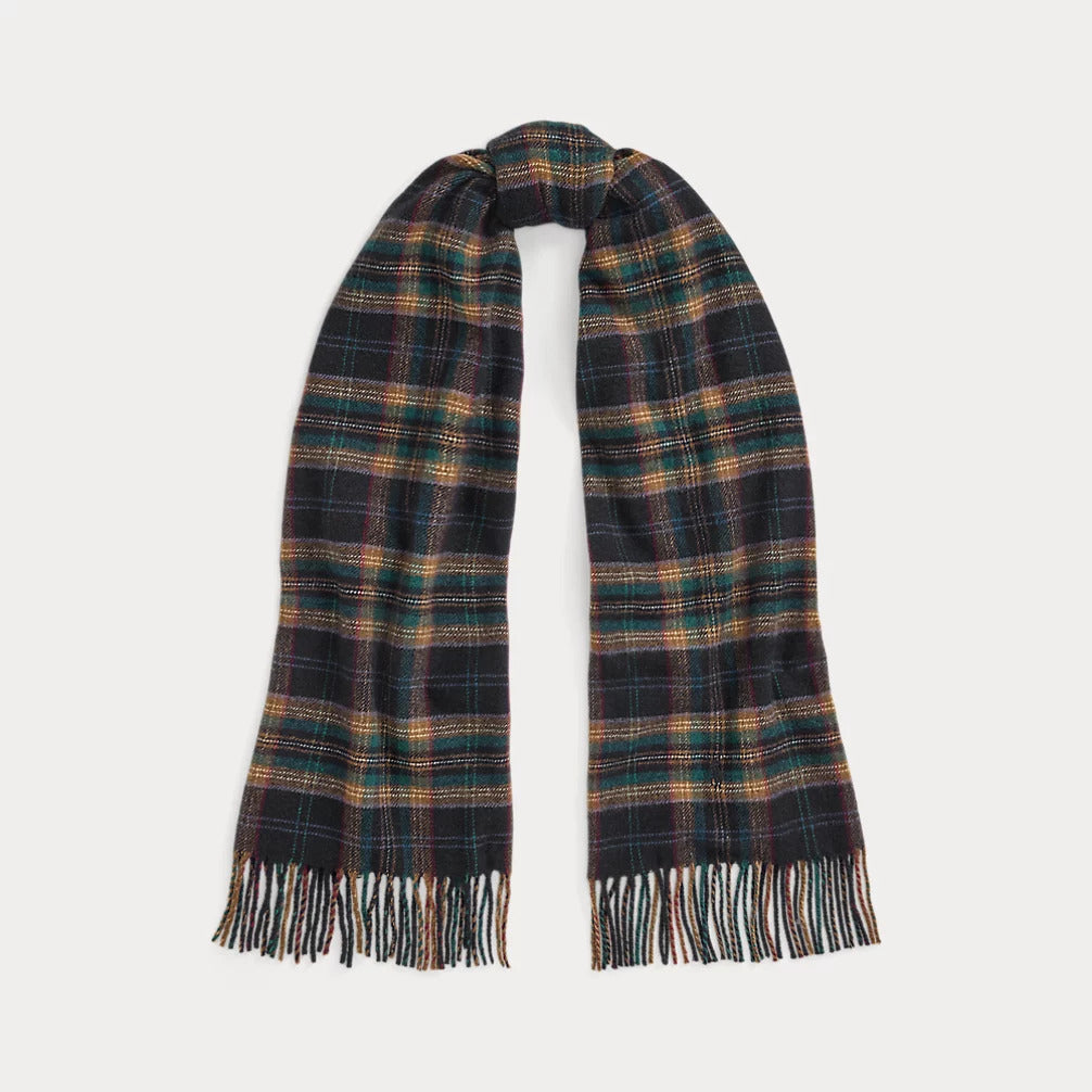 RALPH LAUREN Fringe Plaid Wool-Cashmere Scarf