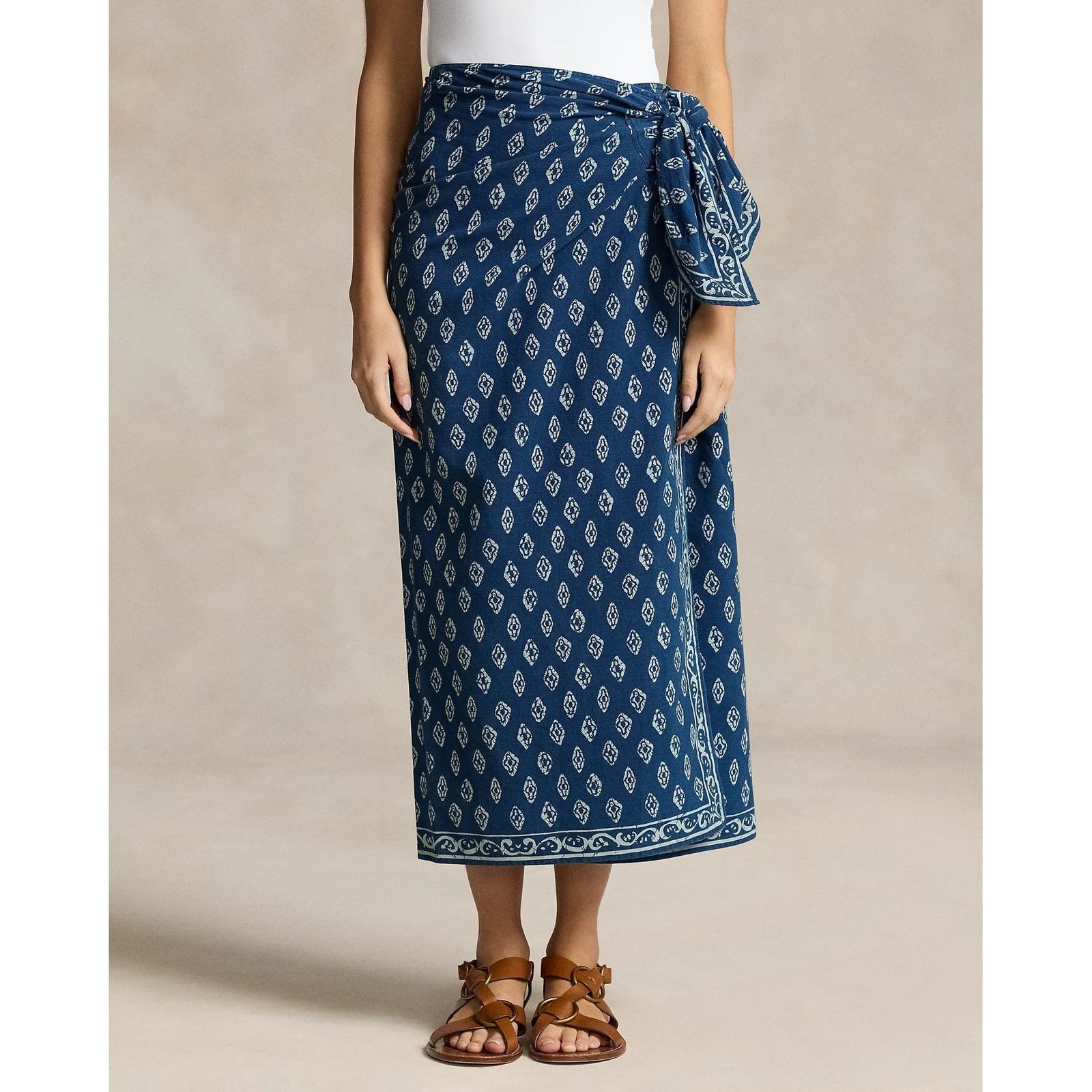 POLO RALPH LAUREN PRINTED COTTON WRAP SKIRT