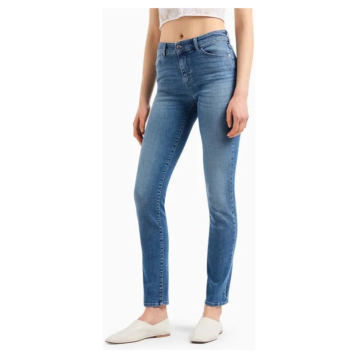 EMPORIO ARMANI J18 HIGH-RISE, SKINNY-LEG JEANS IN A WORN-LOOK DENIM - Yooto