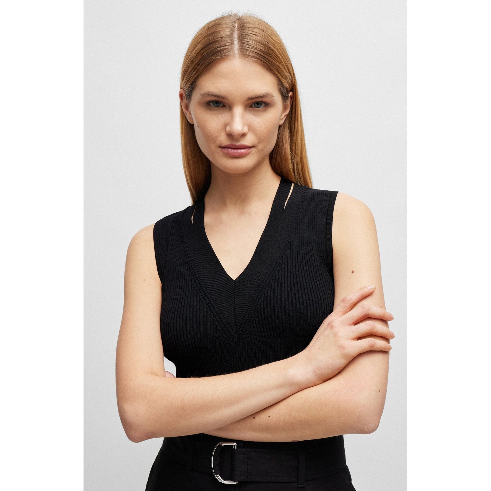 BOSS SLEEVELESS KNIT TOP WITH CUT-OUT DETAILS - Yooto
