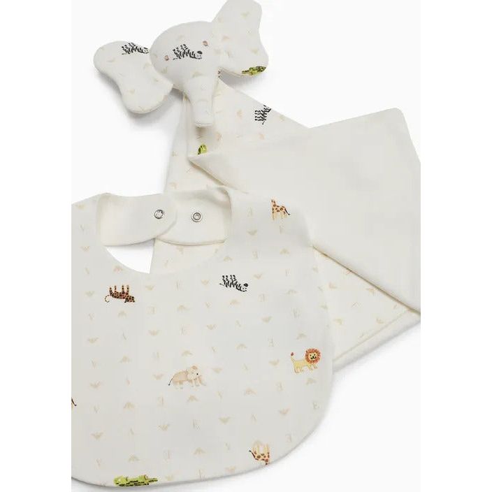 EMPORIO ARMANI KIDS SAVANNAH PRINT JERSEY BABY COMFORTER AND BIB GIFT SET