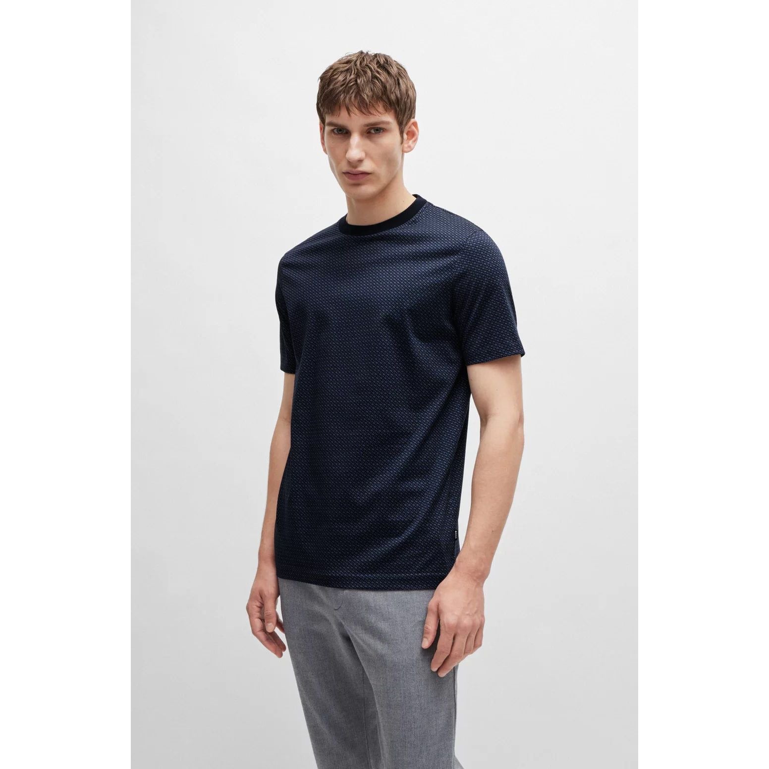 BOSS MERCERIZED-COTTON T-SHIRT WITH TWO-TONE MONOGRAM PRINT