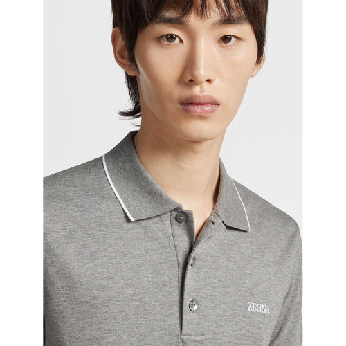 Load image into Gallery viewer, ZEGNA Grey Mélange Stretch Cotton Short-sleeve Polo
