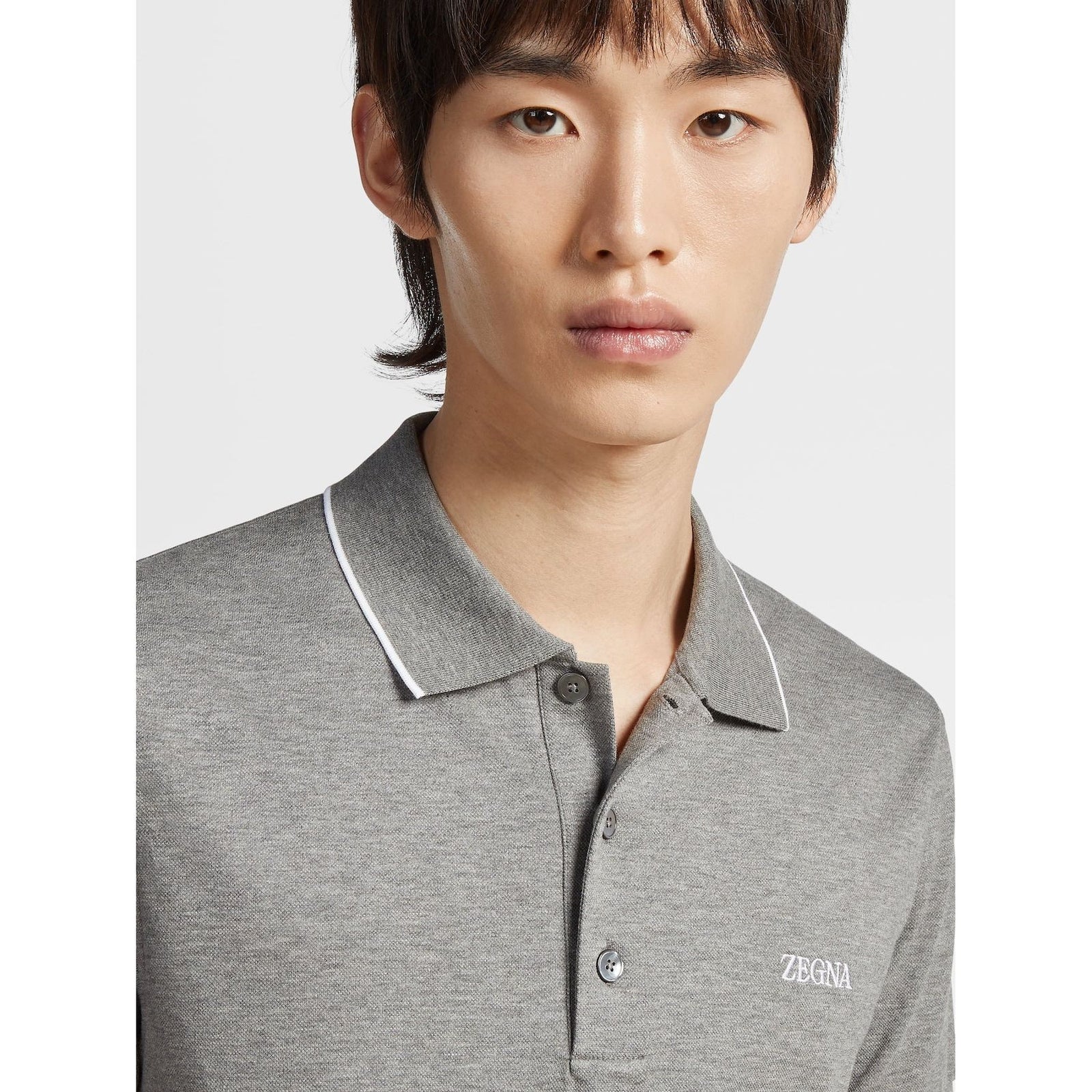 ZEGNA Grey Mélange Stretch Cotton Short-sleeve Polo