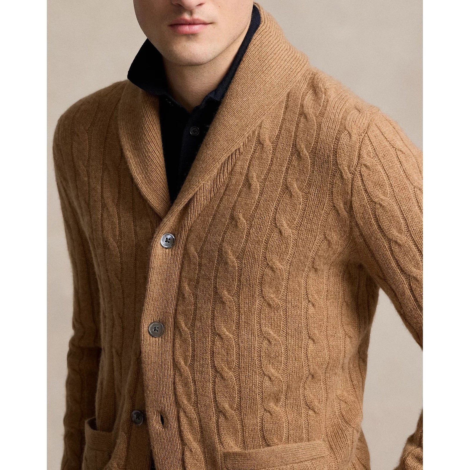 RALPH LAUREN Cable-Knit Cashmere Shawl Cardigan