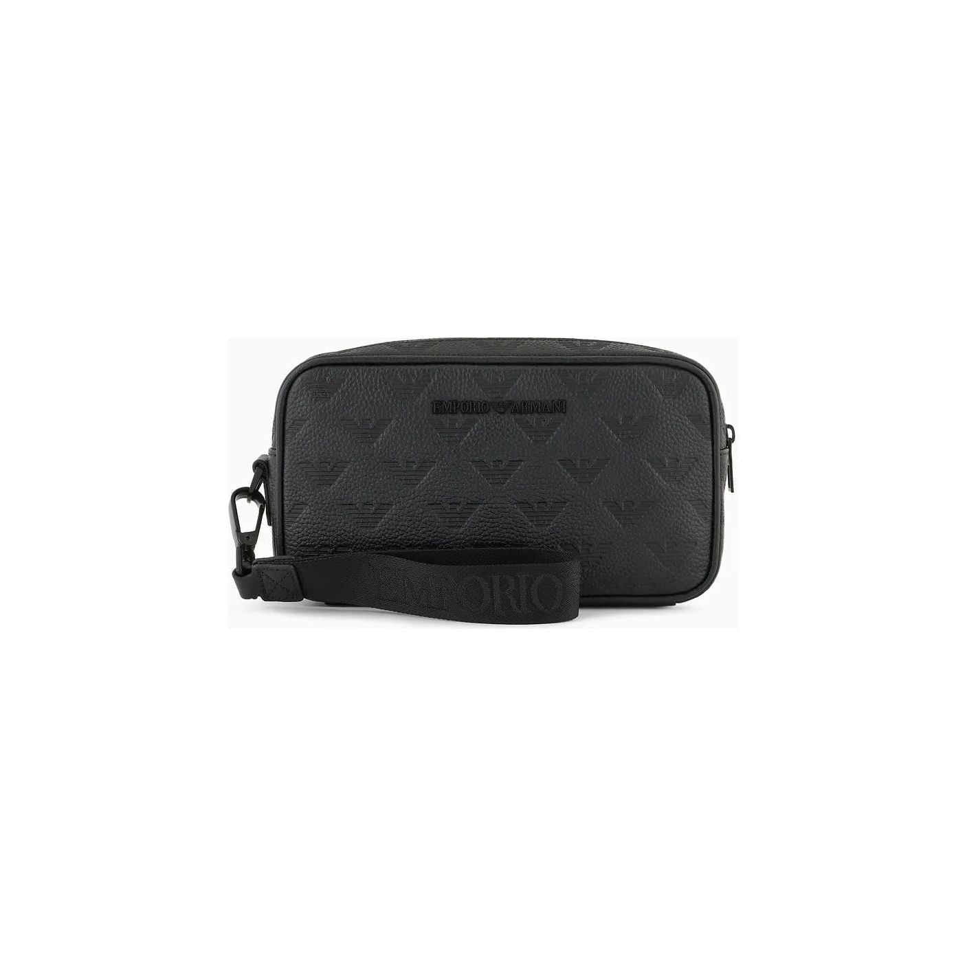 EMPORIO ARMANI LEATHER WASHBAG WITH ALL-OVER EMBOSSED EAGLE