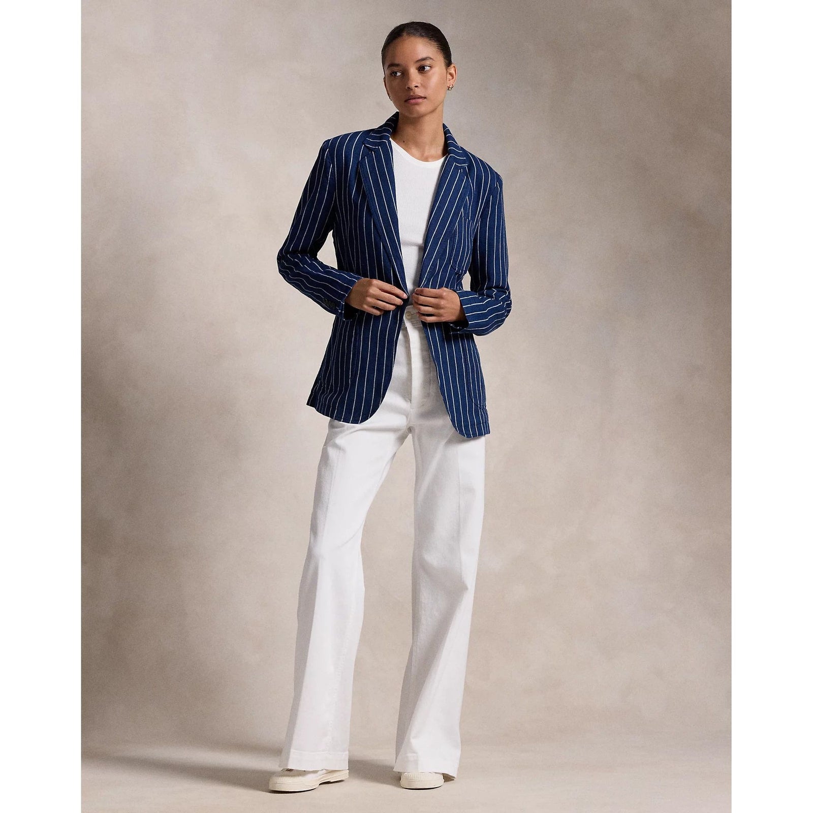 RALPH LAUREN Pinstripe Linen-Cotton Blazer