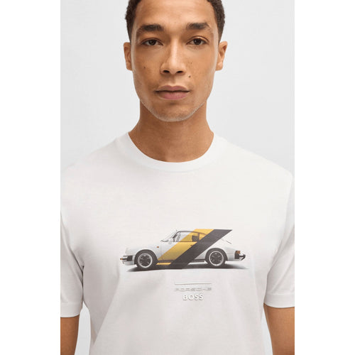 Load image into Gallery viewer, BOSS Porsche x BOSS mercerised-cotton T-shirt with collaborative branding
