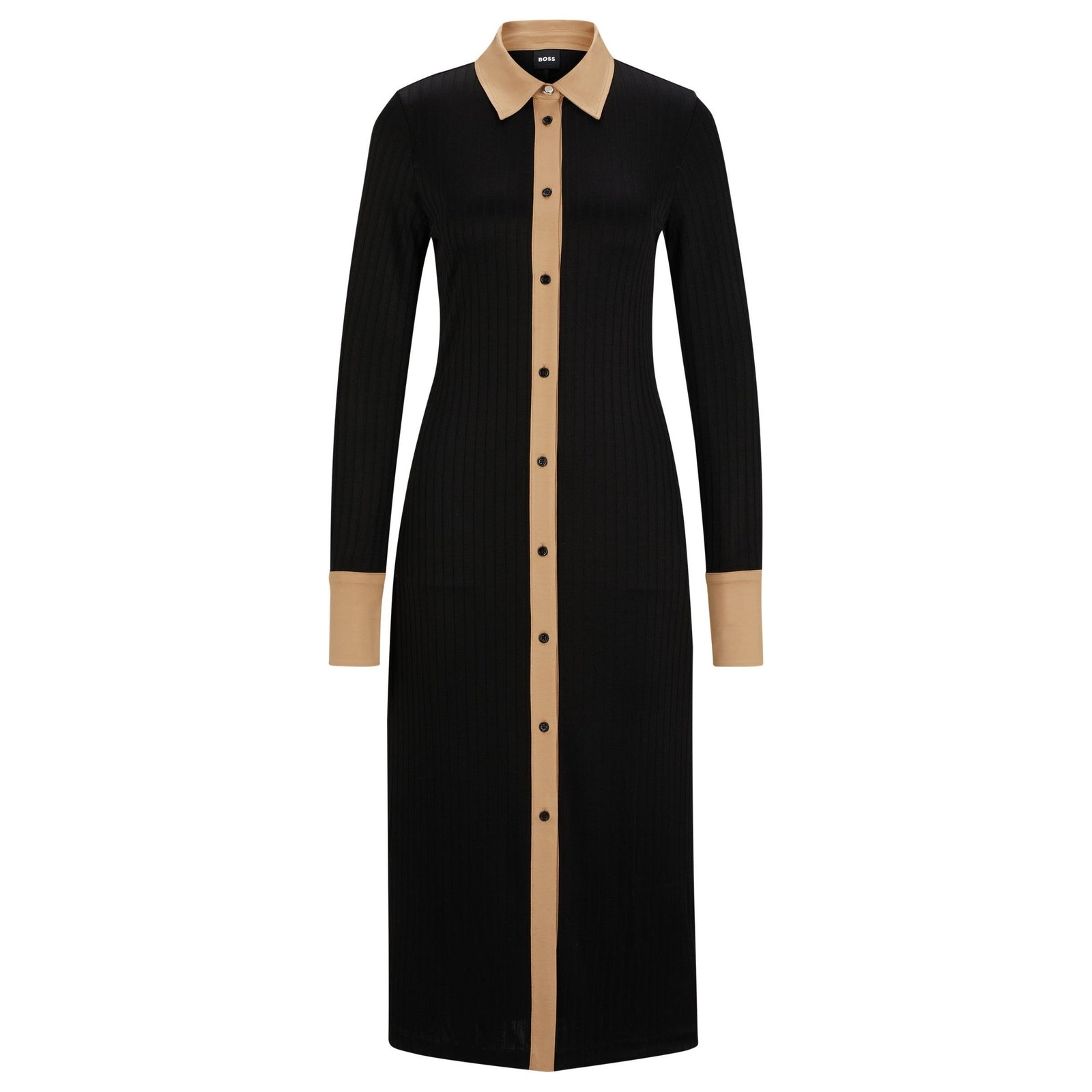 BOSS LONG SHIRT-STYLE DRESS IN RIBBED JERSEY - Yooto