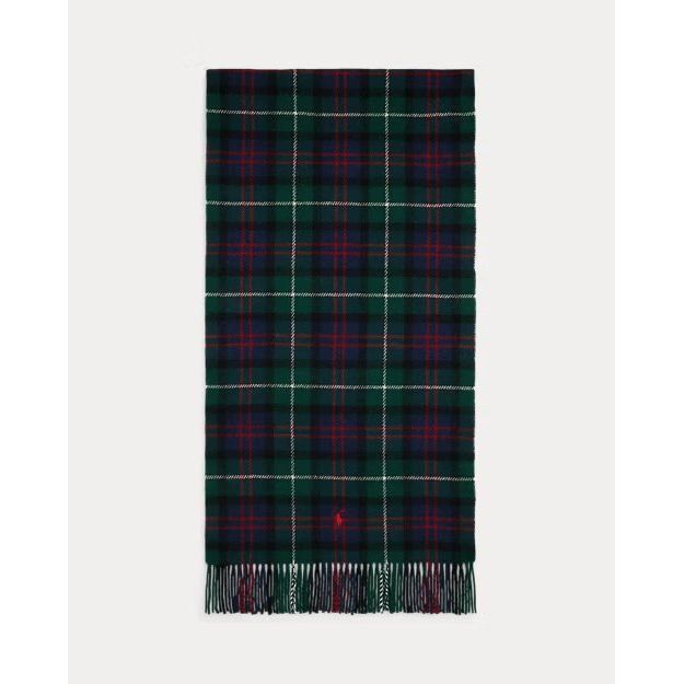 RALPH LAUREN Plaid Fringe-Trim Wool Scarf