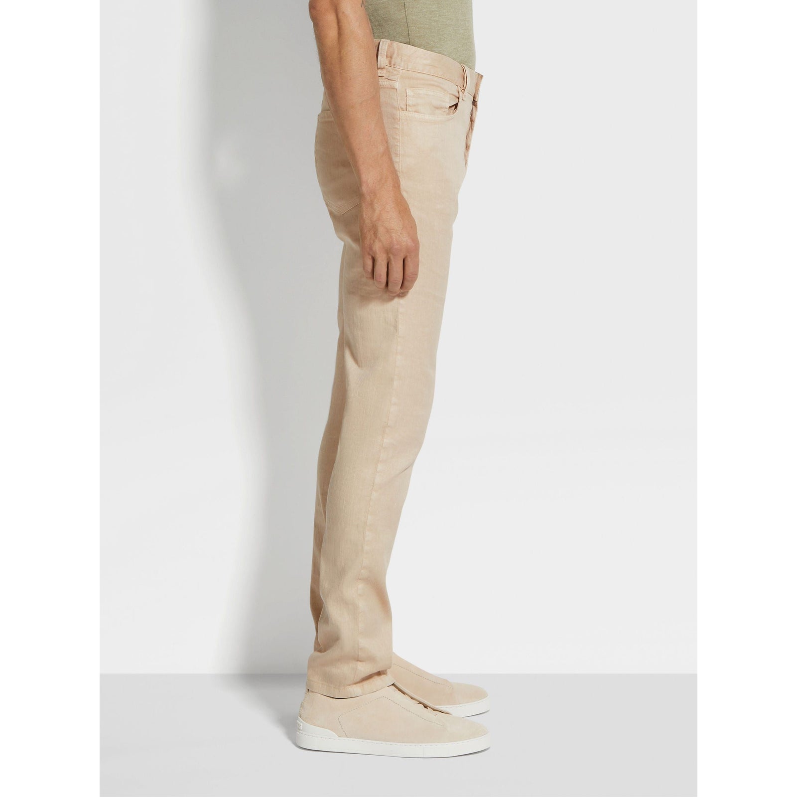 ZEGNA LIGHT BEIGE STRETCH LINEN AND COTTON ROCCIA JEANS