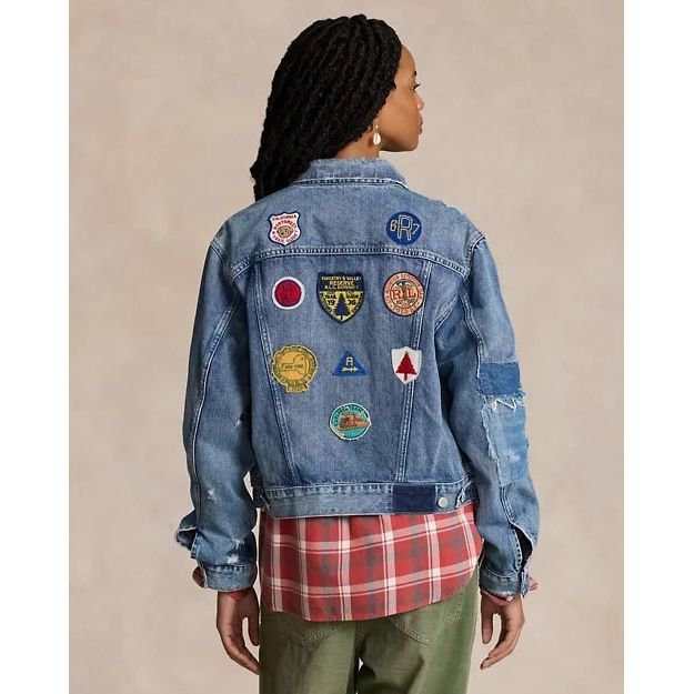 RALPH LAUREN Embroidered Patch Denim Trucker Jacket