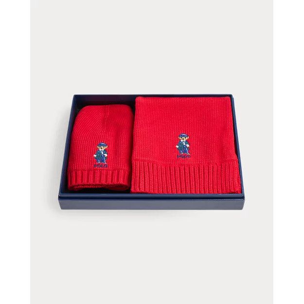 RALPH LAUREN Polo Bear Cotton-Blend Hat & Scarf Set