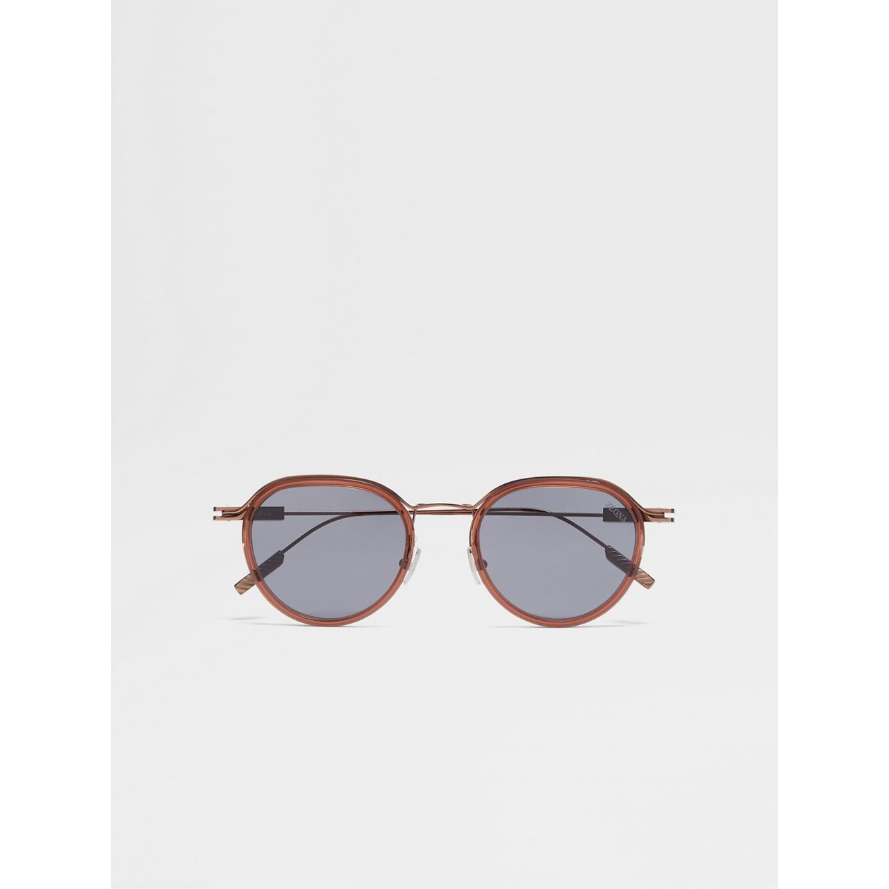 ZEGNA TRANSPARENT BROWN ACETATE AND METAL SUNGLASSES