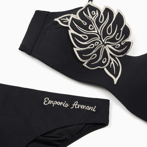 Load image into Gallery viewer, EMPORIO ARMANI ASV padded bandeau bikini in recycled Lycra with leaf embroidery
