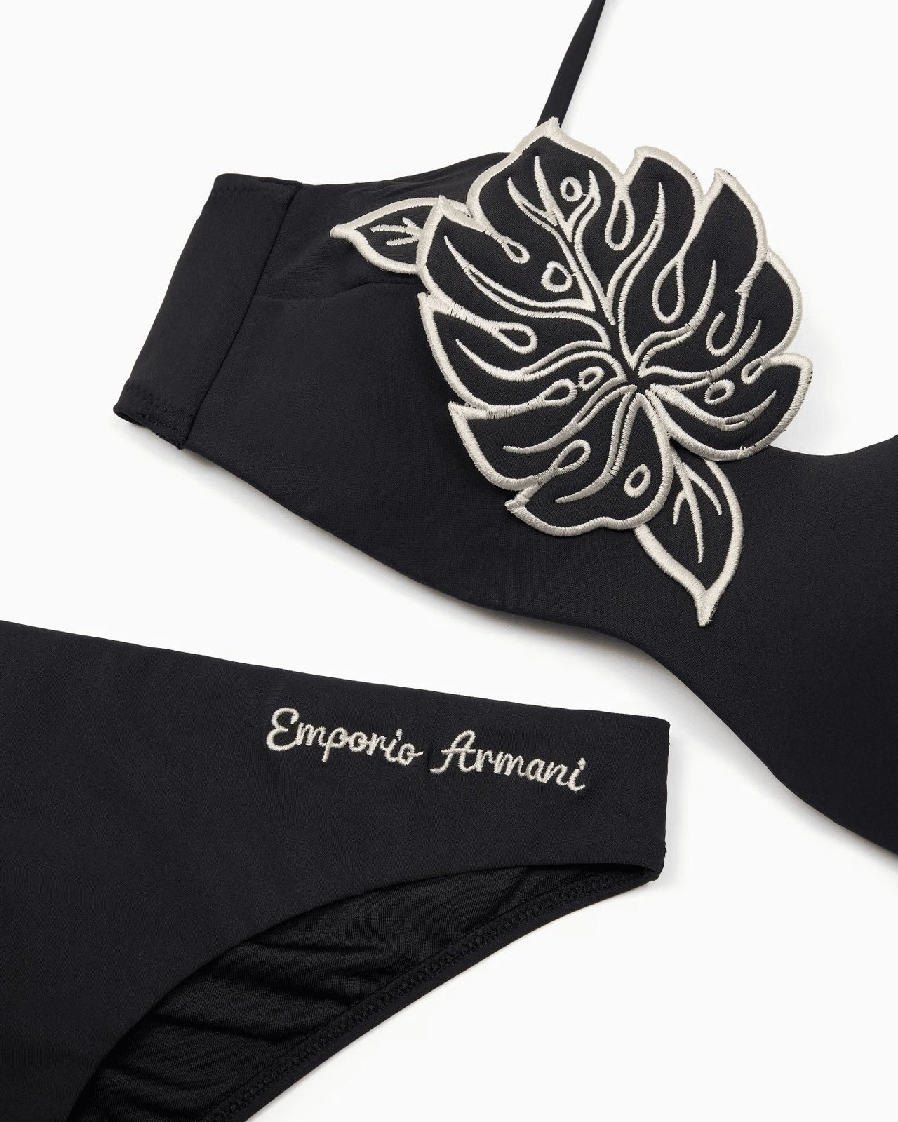 EMPORIO ARMANI ASV padded bandeau bikini in recycled Lycra with leaf embroidery