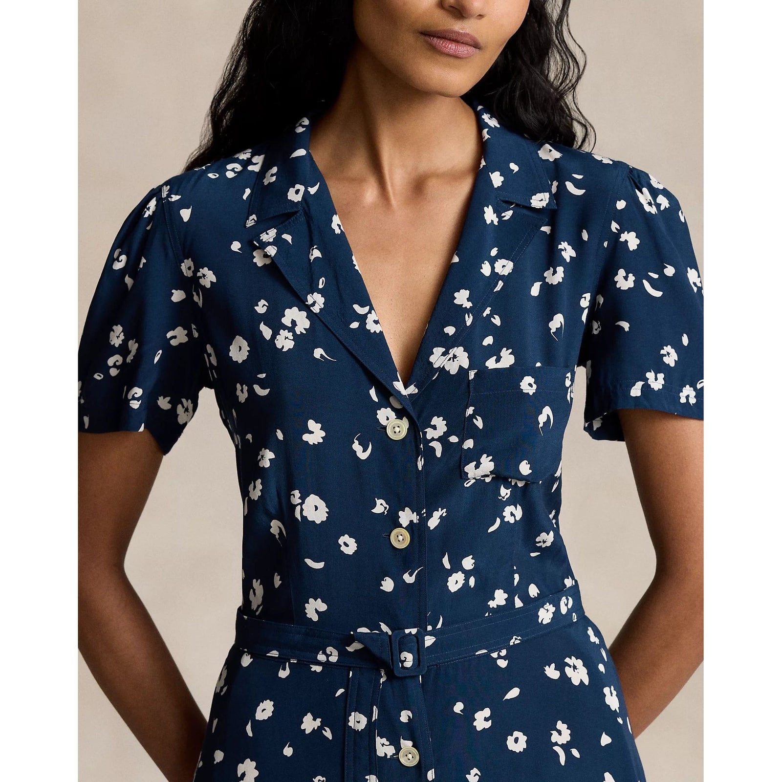 POLO RALPH LAUREN FLORAL CREPE SHORT-SLEEVE DRESS