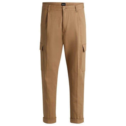 Load image into Gallery viewer, BOSS TAPERED-FIT CARGO TROUSERS IN HERRINGBONE STRETCH COTTON - Yooto
