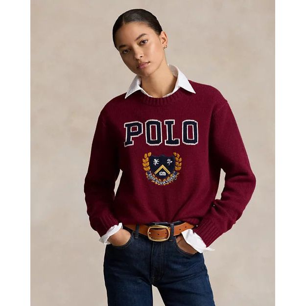 RALPH LAUREN Logo Crest Wool Crewneck Jumper