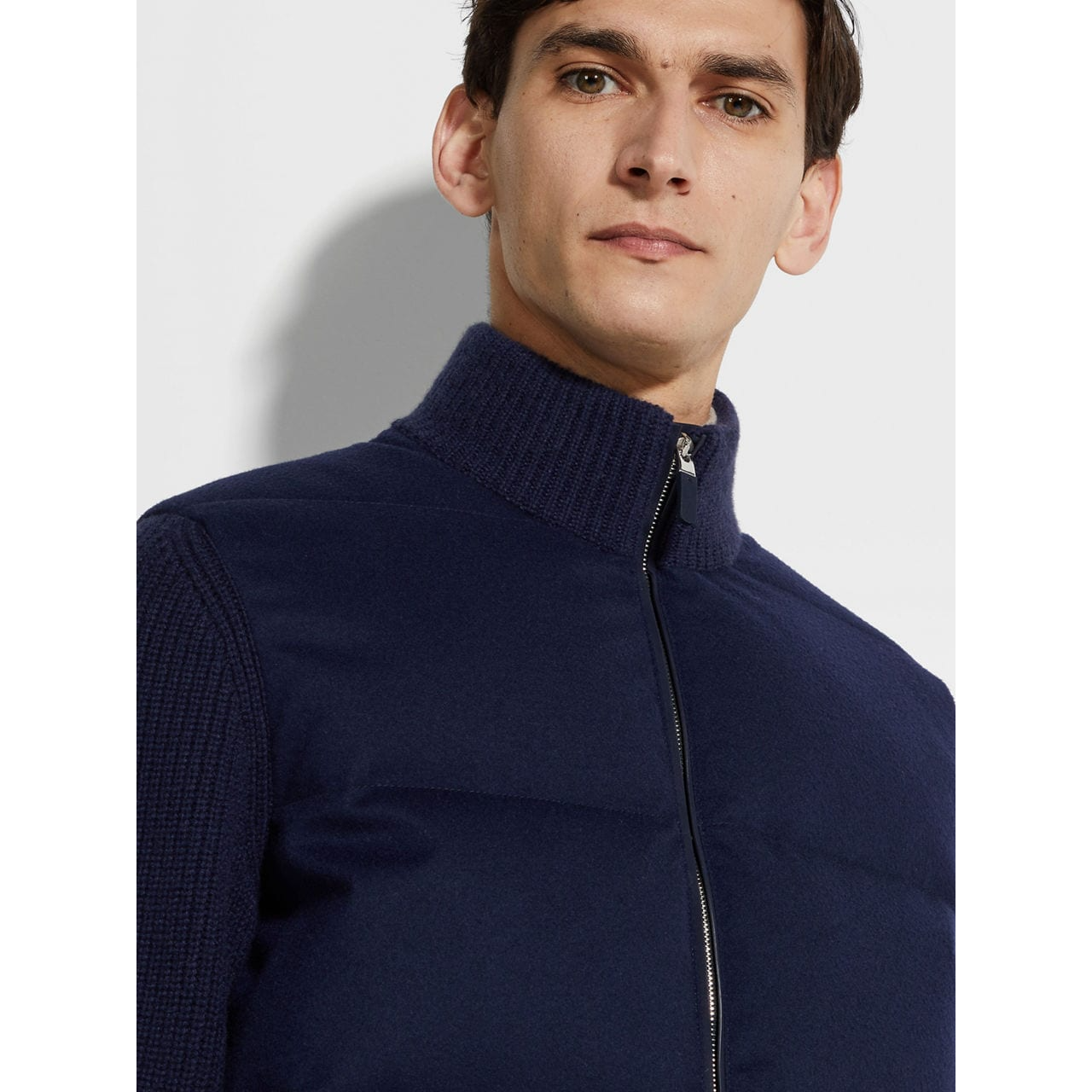 ZEGNA INK BLUE OASI CASHMERE FULL ZIP BLOUSON