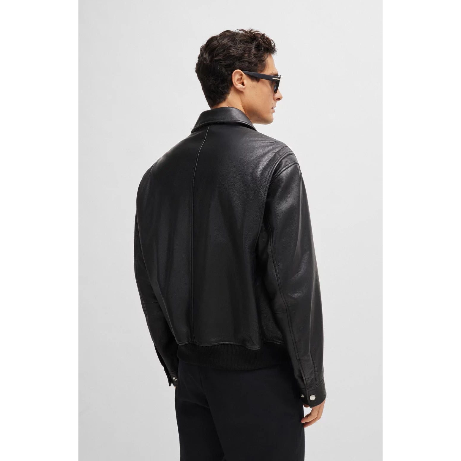 BOSS REGULAR-FIT JACKET IN SOFT LEATHER WITH STAND COLLAR