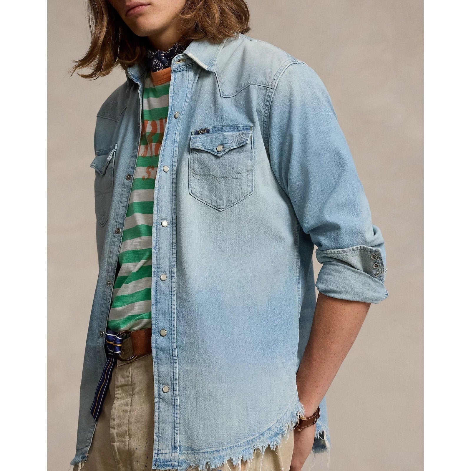 POLO RALPH LAUREN DISTRESSED DENIM WESTERN SHIRT