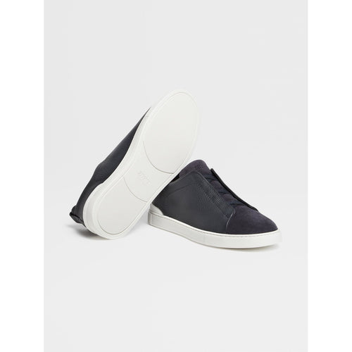 Load image into Gallery viewer, ZEGNA Navy Blue Grained Leather and Suede Triple Stitch™ Low Top Sneakers
