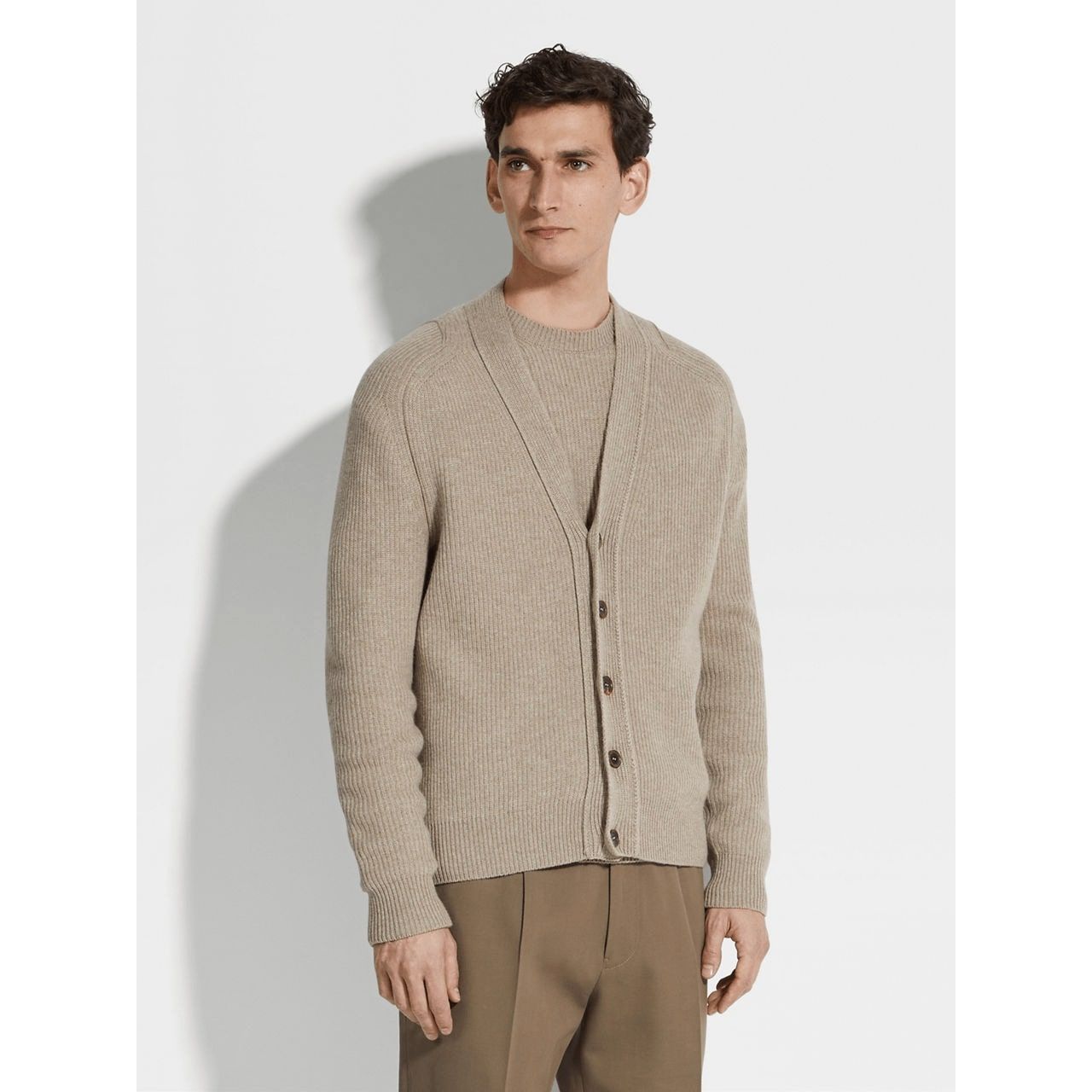 ZEGNA LIGHT TAUPE OASI CASHMERE CARDIGAN