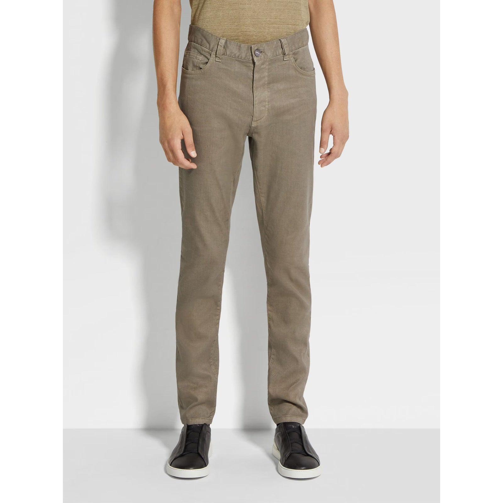 ZEGNA LIGHT BEIGE STRETCH LINEN AND COTTON ROCCIA JEANS