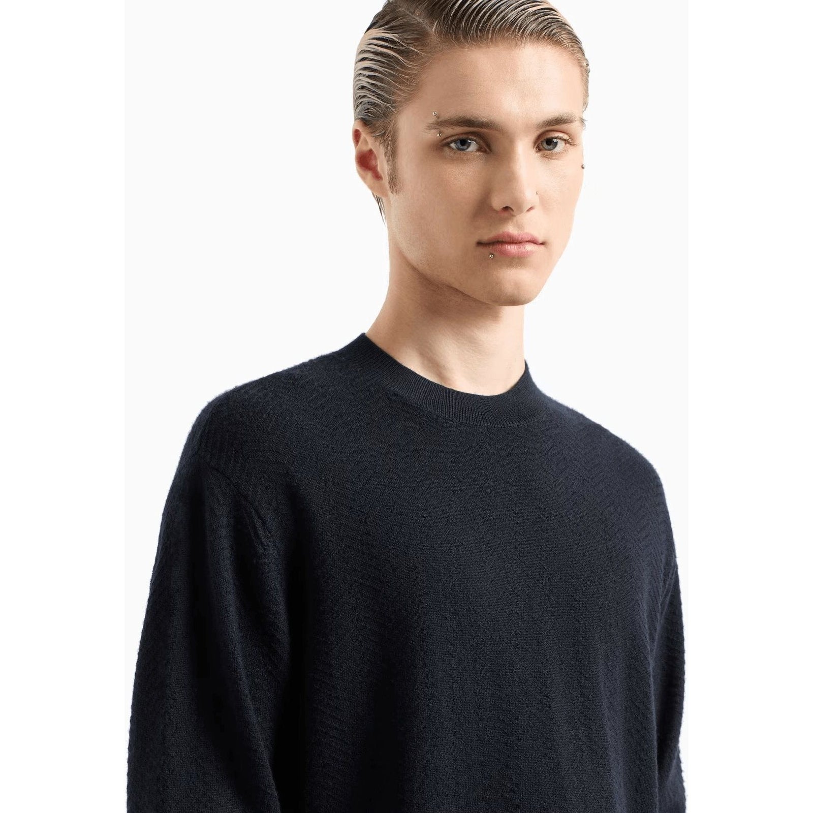 EMPORIO ARMANI Mock-neck jumper in virgin wool with a micro-textured weave