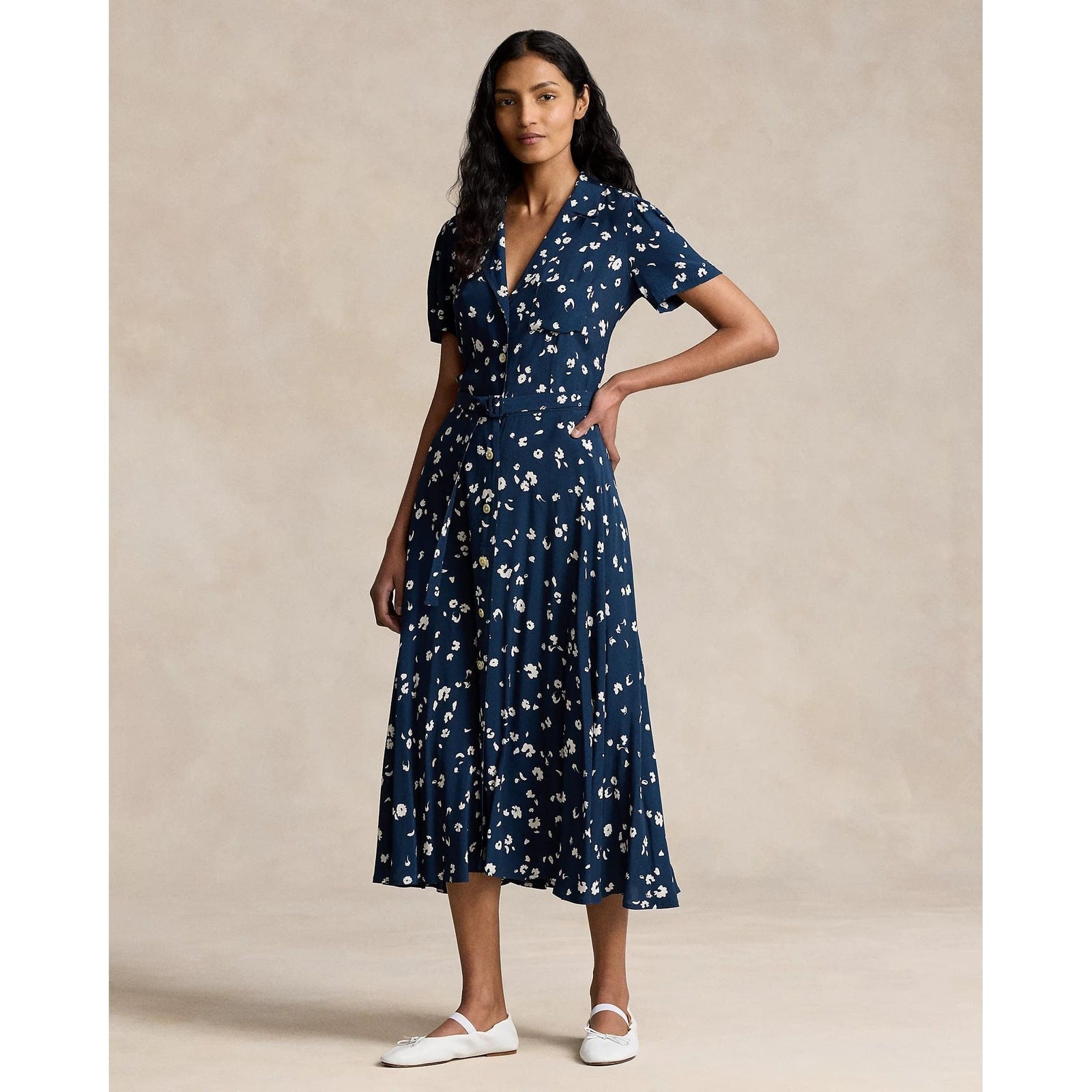 POLO RALPH LAUREN FLORAL CREPE SHORT-SLEEVE DRESS